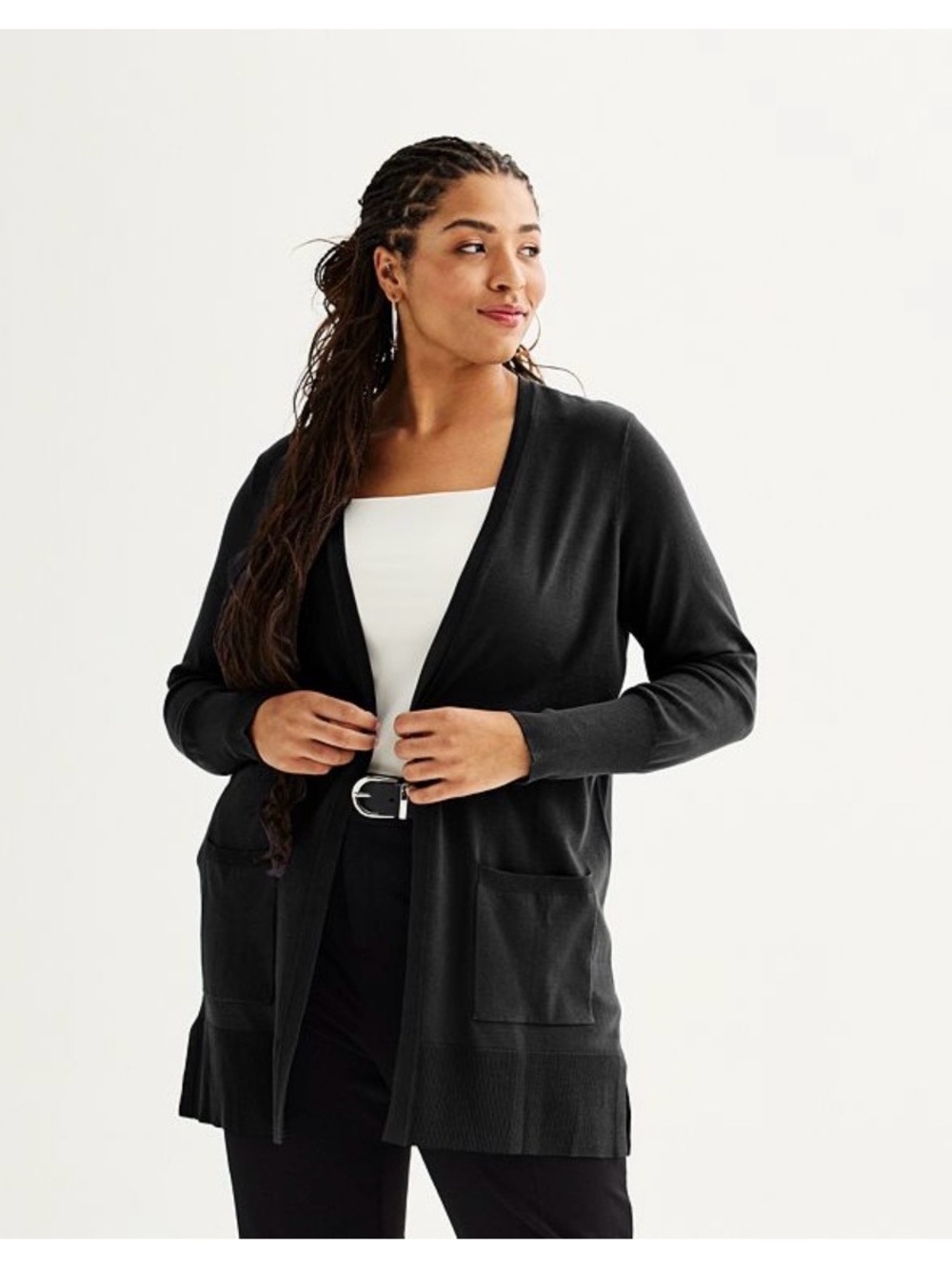 Nine West Black Open-Front Women's Cardigan with Pockets